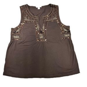 BOSTON PROPER | EMBELLISHED SLEEVELESS TANK TOP | BROWN | SZ L |